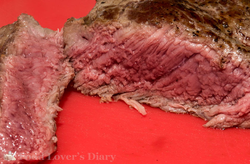 Rested steak sliced